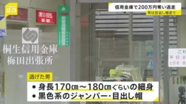 群馬・桐生市の信用金庫で強盗　目出し帽の男が現金200万円奪って逃走中　突きつけた拳銃のようなものは「玩具に見えた」とも