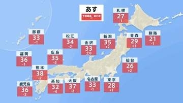 九州中心に西日本は暑さ続く 熊本は38℃予想　小笠原諸島には台風13号が接近【あす4日の天気】