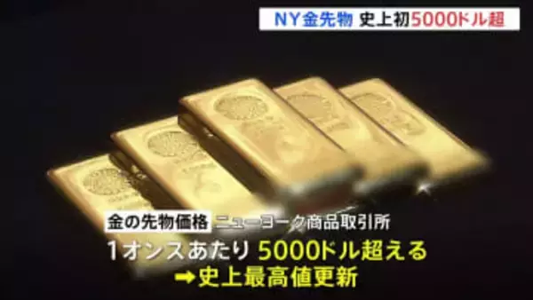 NY金先物 初めて5000ドル超える　グリーンランド領有めぐる対立や中東情勢の悪化で地政学リスク意識