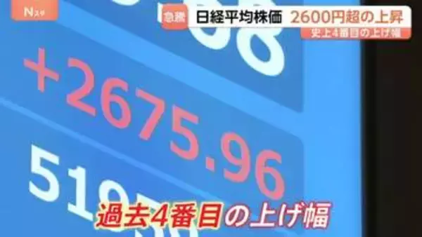 「日経平均 2675円高の5万3739円で取引終了 史上4番目の上げ幅に　中東情勢の緊張緩和へ期待広がるも原油価格は高止まり続く」の画像