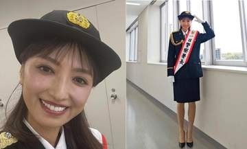 【 望月理恵 】 「一日警察署長を務めさせて頂きました！」　オフショットにファン反響　「美人すぎる警察署長さん」「美脚すぎる」