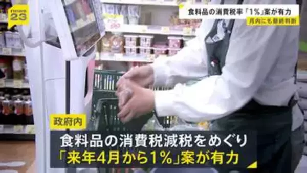 来年4月から1％案が政府内で有力に　食料品の消費税減税めぐり　月内にも最終判断の見通し