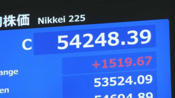【速報】日経平均が節目の5万4000円台回復　10日終値1519円高の5万4248円　中東の混乱早期収束への期待感広がる