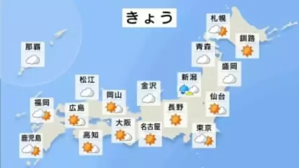 きょう（19日）午後　太平洋側と西日本は晴天続く　空気の乾燥が一段とすすむので火の取り扱い注意
