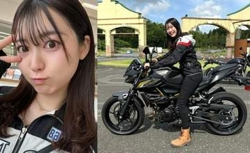 【 竹川由華 】　バイク女子　「KAWASAKI Z500　足つきチェック」　笑顔ショット公開