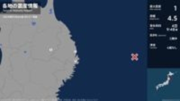 岩手県で最大震度1の地震　岩手県・宮古市、山田町、盛岡市