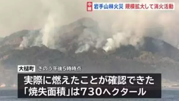 岩手・大槌町の山林火災 4日目も延焼続く　規模拡大して消火活動　避難指示エリア拡大で対象は1541世帯3233人に