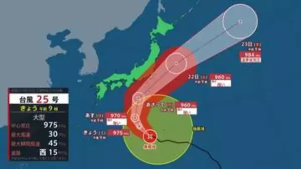 【きょうの天気】台風25号は勢力増しながら北上…関東・東海では20日から大雨となる見込み　シルバーウィーク後半には晴れ間も【台風情報】