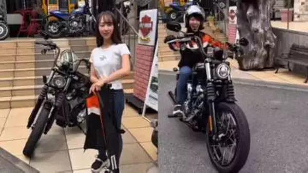 【 丸りおな 】バイク女子〝ハーレーパレードに向けて練習〟Street Bobで笑顔で発進〝初日から盛大にやらかし〟