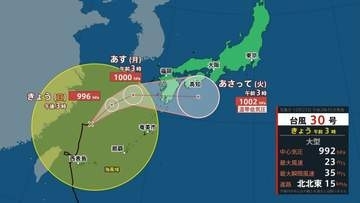 秋雨前線が活発化　台風離れていても西～東日本で激しい雨や雷雨　台風30号はあす（月）九州に接近・上陸のおそれ