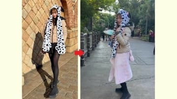 【 中川安奈 】冬のディズニーにミニ丈 “寒すぎて” 毛布巻いて対策 　ダルメシアン柄のマフラーにフォロワー「102匹目が一番かわいい」