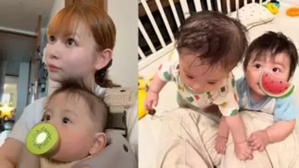 【 中川翔子 】「耳がでかい！のが弟くんそっくり遺伝したなぁ」　生後８か月の双子弟との親子ショット公開「お互い目が合うと爆笑してる」