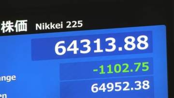 日経平均株価　一時1600円超の下落　AI・半導体関連株に売り注文