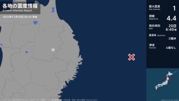 岩手県で最大震度1の地震　岩手県・盛岡市