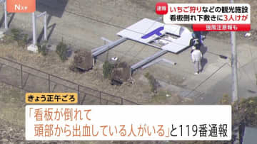 強風で倒れた看板の下敷きになり3人けが　いちご狩りの台湾からの観光客　那須町の観光施設で