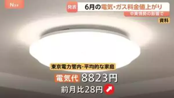 6月の電気料金が値上がり　関西以外の全エリアで…大手電力10社発表　大手都市ガス4社も値上がり　中東情勢を反映