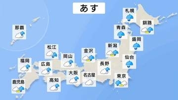 【8日（月）の天気】東～西日本で雲が広がりやすく午前中は関東中心に雨の見込み　北海道は風も強まって荒れた天気に　土砂災害や川の増水に注意