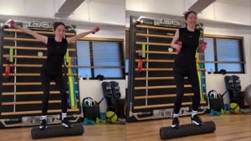 【 松島花 】「食欲増してます　運動すればOK」　ジムで「ぐらぐらバランス」笑顔で見せる驚異の体幹