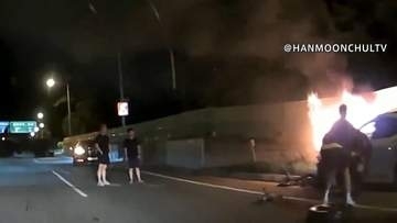 乗用車から上がる炎　運転席から男性を救出したのは…試合帰りのプロサッカー選手たち　韓国・Kリーグ1部所属「やるべきことをやりました」
