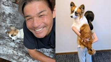 【 いぬ 】照英の愛犬パピコ（8か月）を愛娘9歳がおんぶ　〝成長が早いね～〟フォロワービックリ「大きくなりましたね～」
