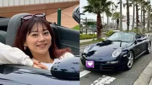 【 指出瑞貴 】 「ポルシェ 911」オープンカーで　笑顔ショット　「一丁前に自分の車かのようですが…」　茶目っ気たっぷりに報告