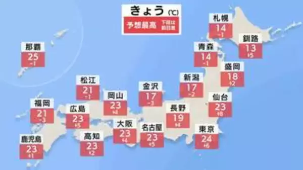 関東・九州などで夏日25℃以上となる所も 水分補給を忘れずに　ヒノキ花粉がピーク、対策を【5日これからの天気】
