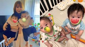 【 中川翔子 】　双子が生後8か月　「重い！ダブル抱っこいつまでいけるかな！」　〝ダブル抱っこ〟〝つかまり立ち〟ショット　一挙公開