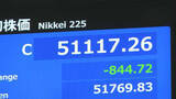 「日経平均株価　終値844円安の5万1117円　2日連続の値下がり」の画像1