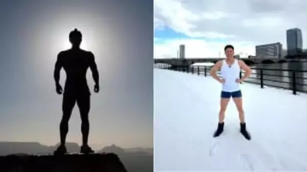 【 謎の男 】逆光にシルエット・頭頂にはマゲか　「#キャー謎の男ステキー」でバレバレ　〝私は『侍ジャパン』を応援しています〟【 なかやまきんに君 】