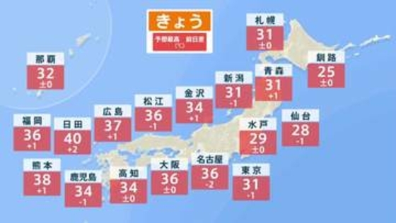 石垣島など八重山地方で線状降水帯発生のおそれ　本州付近は晴れて九州では40℃酷暑日予想も