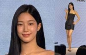 【 LE SSERAFIM・KAZUHA 】　タイトな黒ドレスで魅了　韓国発コスメブランドイベントで　メイクのこだわりを明かす