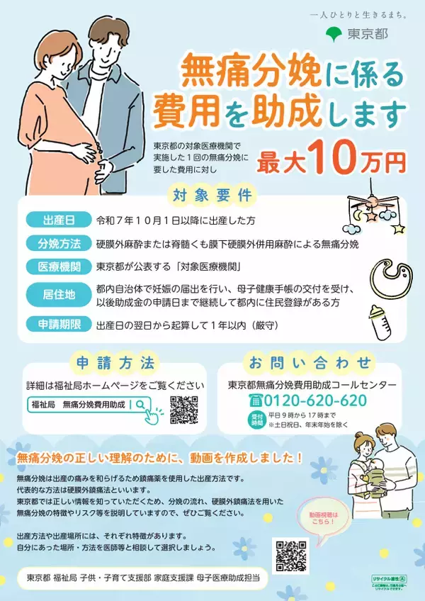 「東京都で無痛分娩の助成制度がスタート」の画像