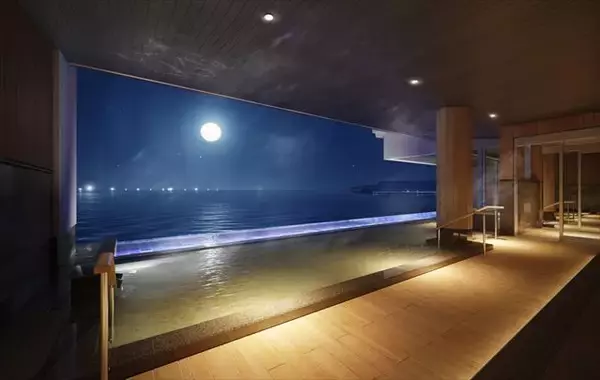 「津軽海峡を一望するインフィニティ風呂！函館湯の川温泉「海と灯／ヒューイットリゾート」」の画像