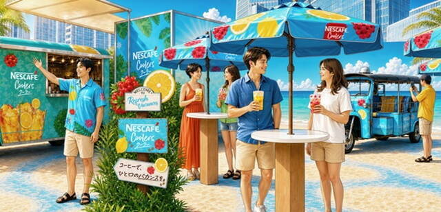 【無料でもらえる】フルーツ柄のパウチが可愛い！新感覚ドリンク「ネスカフェ クーラー」を楽しめるクーリングスポットが渋谷に登場