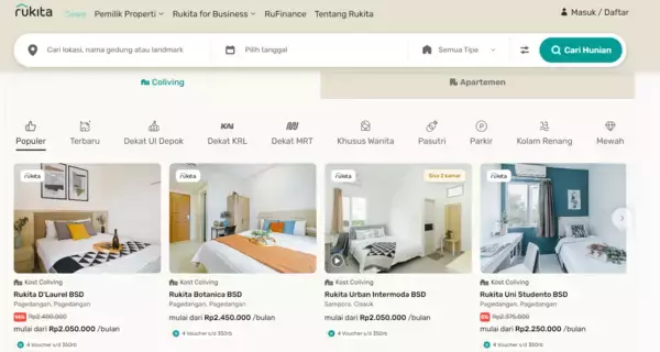 ホテル予約サイトのようなインドネシア都市部の賃貸物件検索サービス「Rukita」