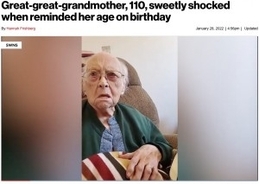 110歳のおばあちゃん、誕生日に自分の年齢を聞かされるも「そんなの信じるもんか」（米）＜動画あり＞