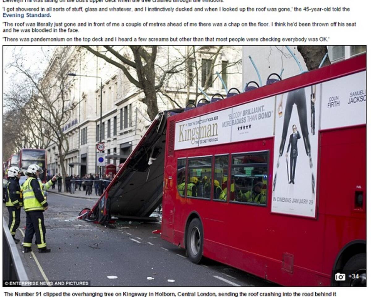 ロンドン中心部で2階建てバスの屋根が吹き飛ぶ 爆弾かと思った と乗客 15年2月3日 エキサイトニュース