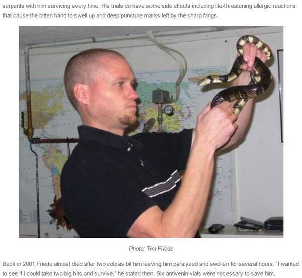 毒蛇に160回超も噛ませた米男性 自分の抗体でワクチンを 16年1月22日 エキサイトニュース