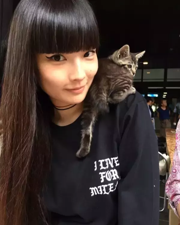 秋元梢、熊本で出会った子猫を肩に乗せて「また会いに行くね」