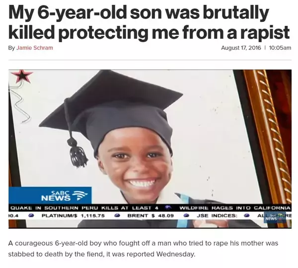 「レイプ犯から母親を守ろうとした6歳男児、殺される（南ア）」の画像