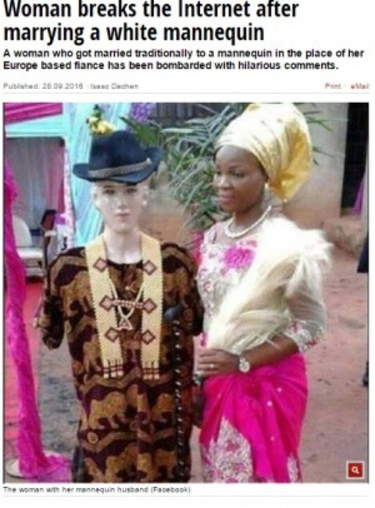 出会い系サイトで騙された ナイジェリアの女性 白人マネキンと挙式 16年10月6日 エキサイトニュース