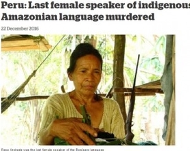 アマゾン奥地の絶滅危惧言語「レシガロ語」が消滅　話す最後の女性が殺される（ペルー）
