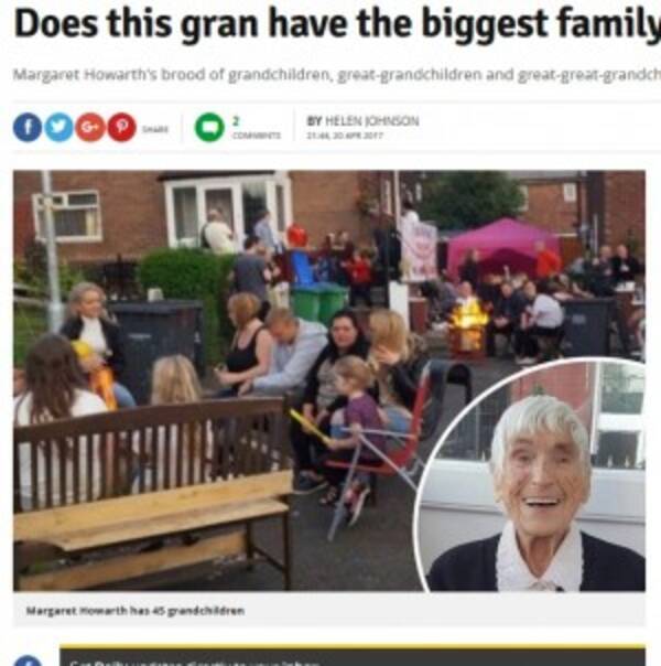 孫やひ孫ら総勢154人 イギリスで最大の家族を持つ97歳おばあちゃん 17年4月23日 エキサイトニュース