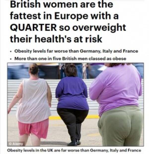 デブ女ばかりだから男がゲイに 英女性の肥満を露記者が痛烈批判 17年5月7日 エキサイトニュース