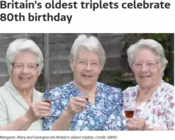 「イギリス最高齢の三つ子の女性、80歳誕生日を揃って祝う」の画像