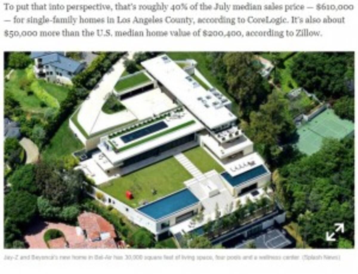 ビヨンセ Jay Z夫妻 豪邸購入に住宅ローンを組んでいた 毎月返済額は2 700万円とも 17年9月9日 エキサイトニュース