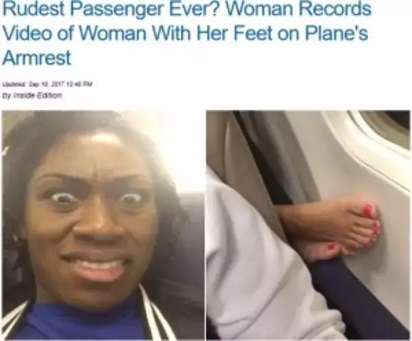 「機内で後ろの席から突き出た足　米女性の投稿が話題に＜動画あり＞」の画像