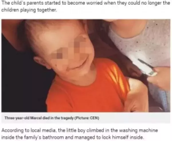「かくれんぼで3歳児、洗濯機に閉じ込められ死亡（ポーランド）」の画像