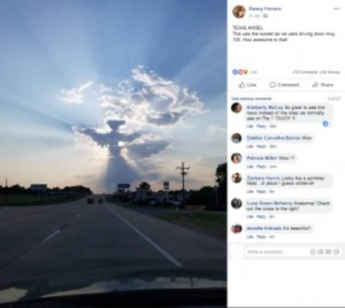 天使のような雲 米テキサス州の上空に現れる 18年8月4日 エキサイトニュース