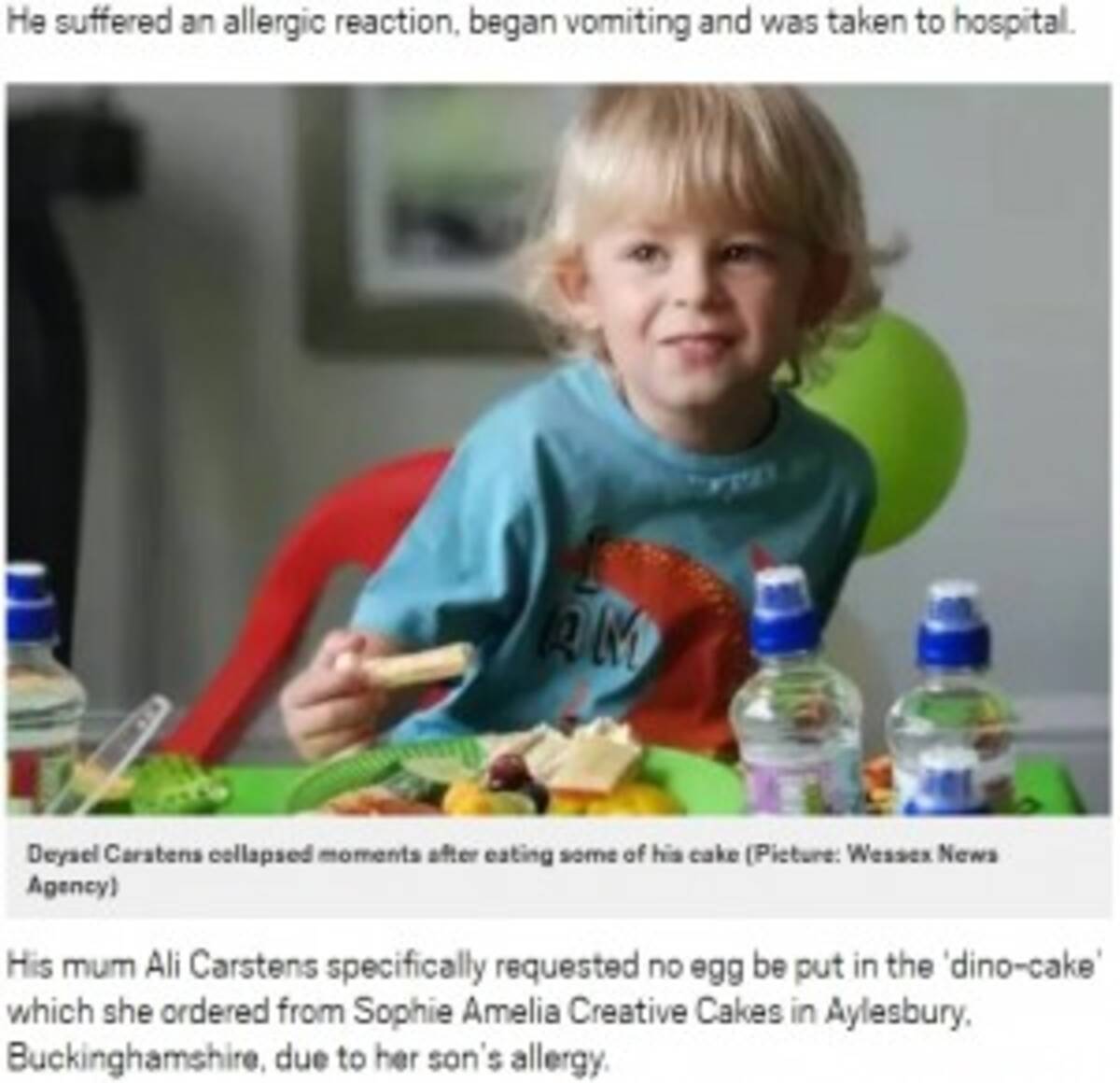 卵アレルギーの3歳男児 卵なし と注文したバースデーケーキでショック症状に 英 18年10月22日 エキサイトニュース